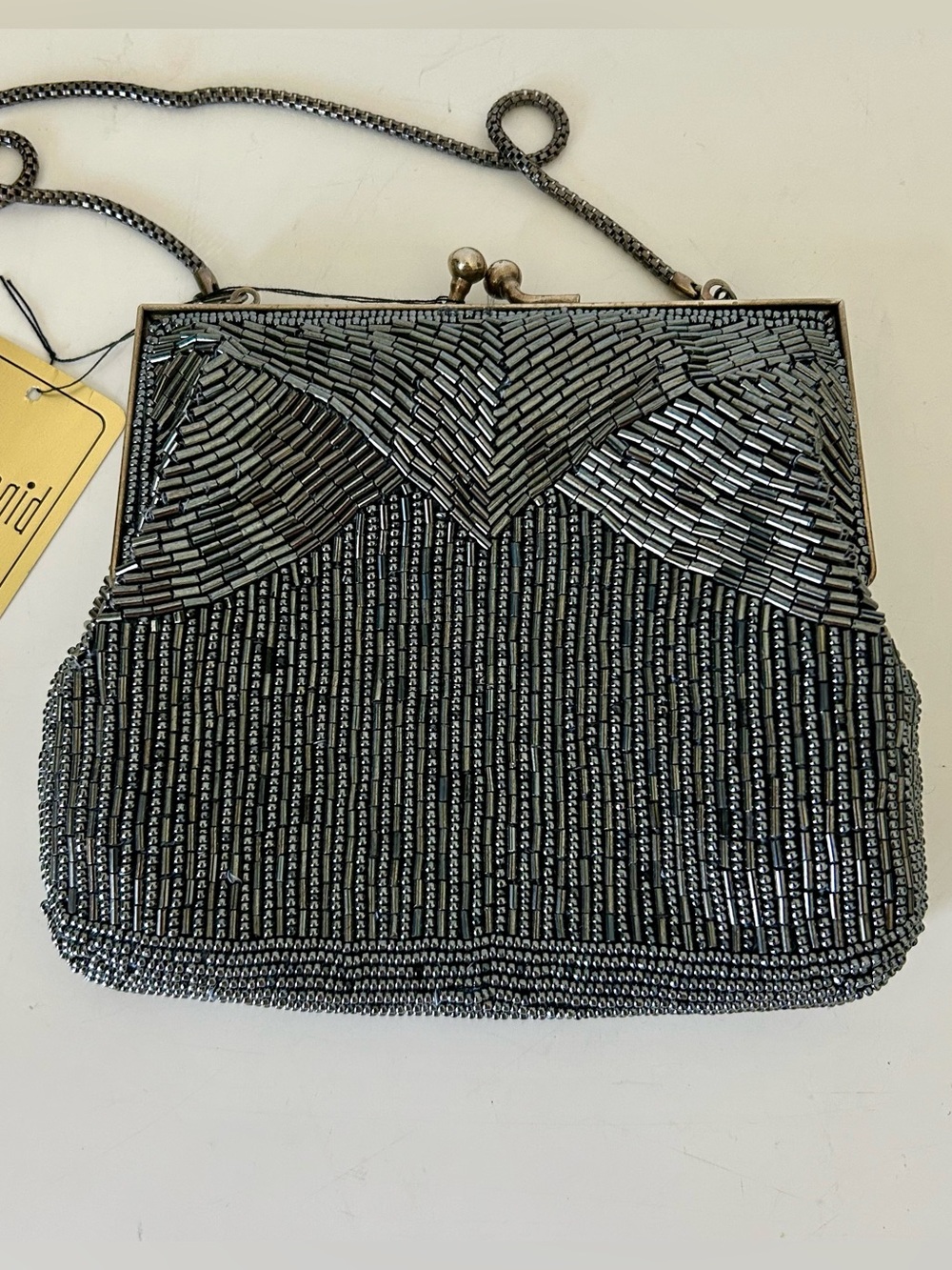 NWT - Stunning Vintage Magid Silver, Beaded, Kiss Closure, Silver Handle/Clutch